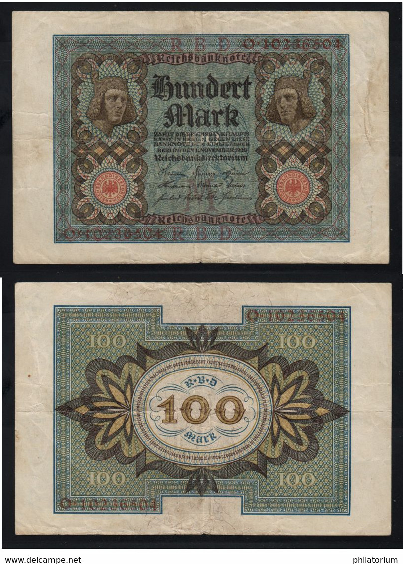 Allemagne, 100 Mark, O.10236504, Novembre 1920, P 69 B, Usagé. - 100 Mark