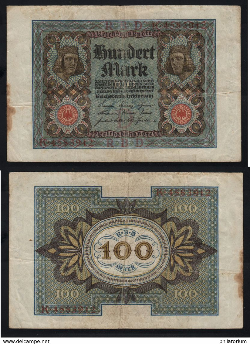 Allemagne, 100 Mark, K.4583912, Novembre 1920, P 69 A, Usagé. - 100 Mark