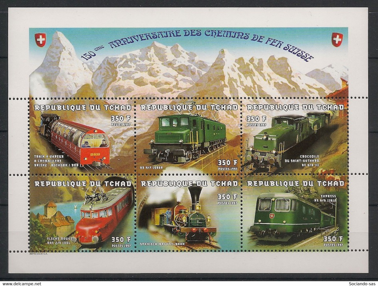TCHAD - 1998 - N°Yv. 864 à 869 - Trains Suisses - Neuf Luxe ** / MNH / Postfrisch - Ciad (1960-...)