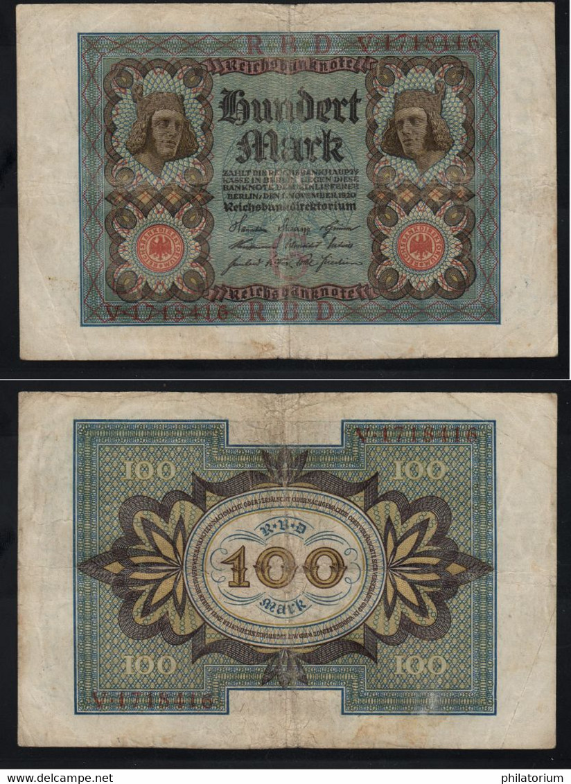 Allemagne, 100 Mark, V.1718416, Novembre 1920, P 69 A, Usagé. - 100 Mark