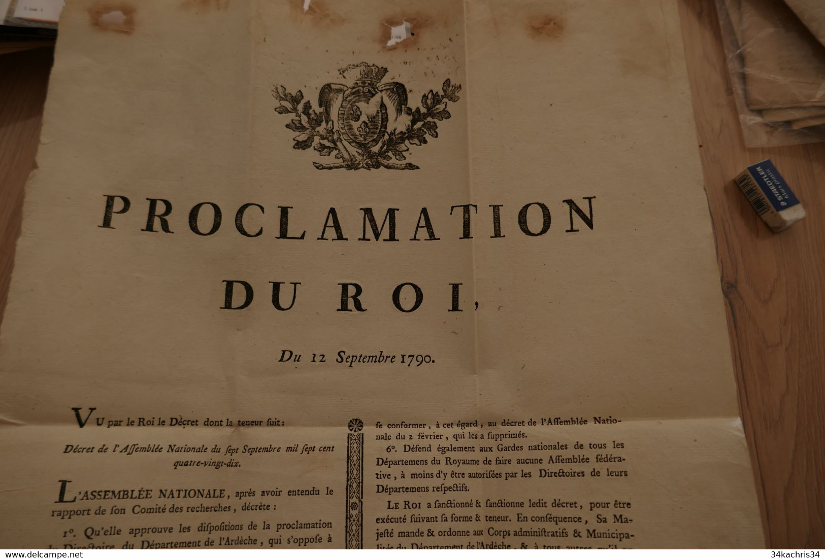 Affiche Placard Proclamation Du Roi 12/09/1790 Ardèche Gard Politique Directoire 48 X 32.5 Château De Jalley - Historical Documents