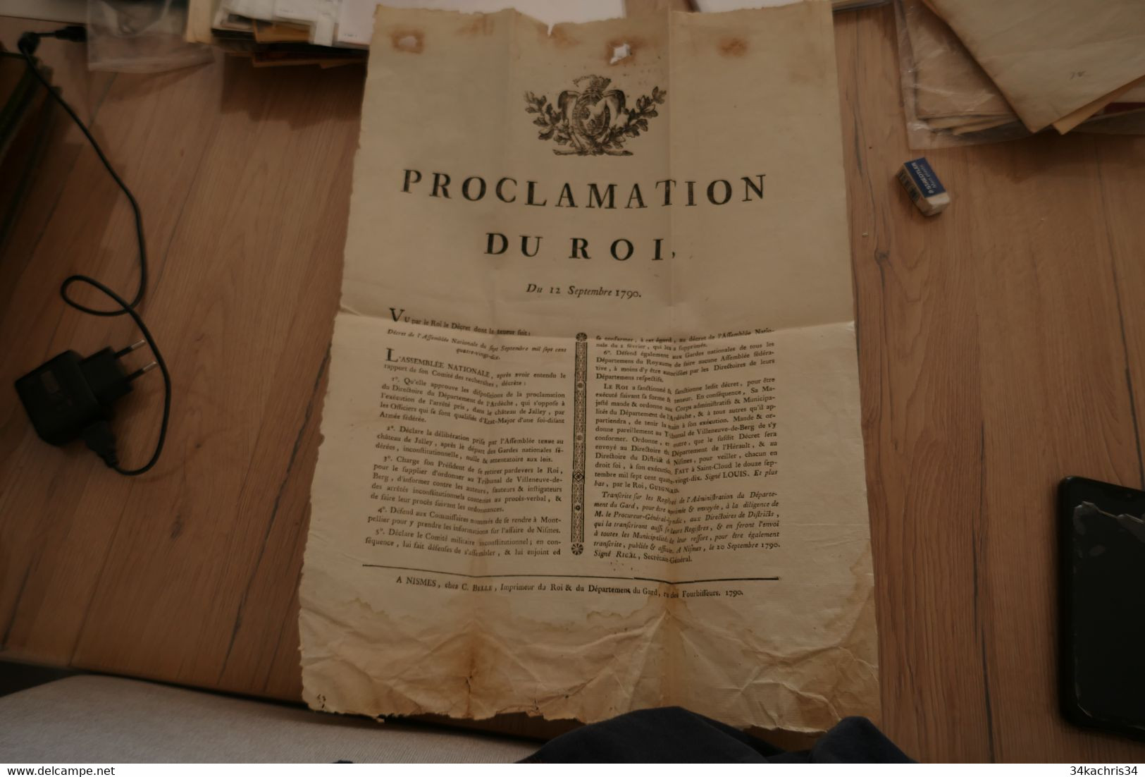 Affiche Placard Proclamation Du Roi 12/09/1790 Ardèche Gard Politique Directoire 48 X 32.5 Château De Jalley - Historical Documents