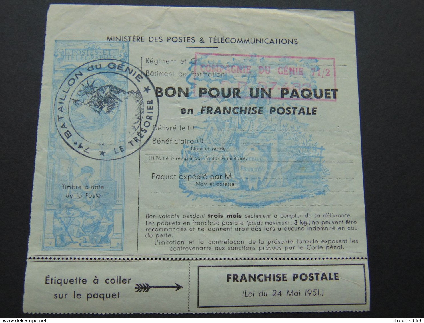 Rare Timbre De Franchise Militaire Pour Des Colis Mais Dont Le Texte Ne Correspond Exactement à Aucun De Ceux Décrits Da - Used Stamps