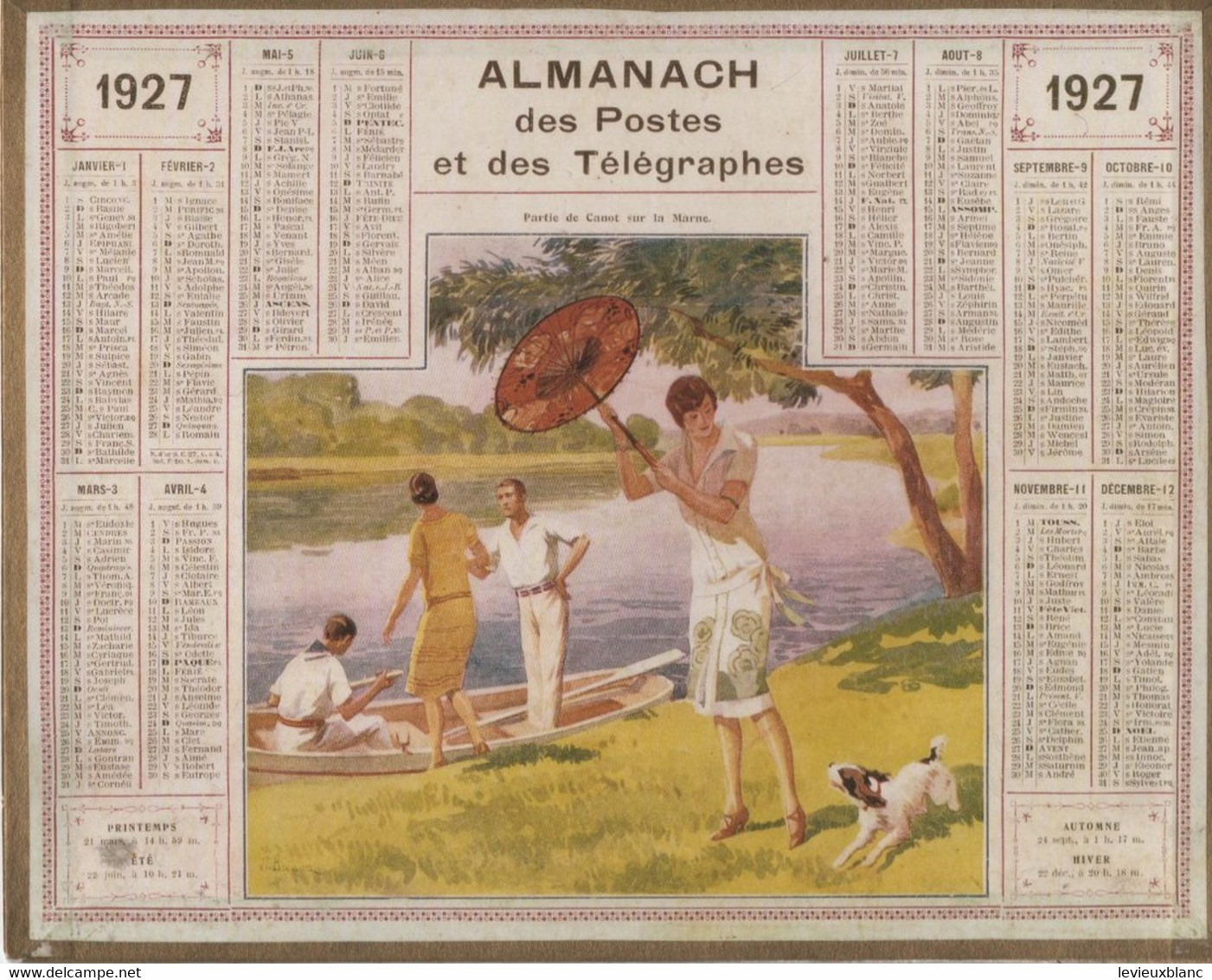 Almanach Des Postes Et  Des Télégraphes/ Partie De Canot Sur La Marne/Très Beau Calendrier/1927               CAL494 - Grossformat : 1921-40