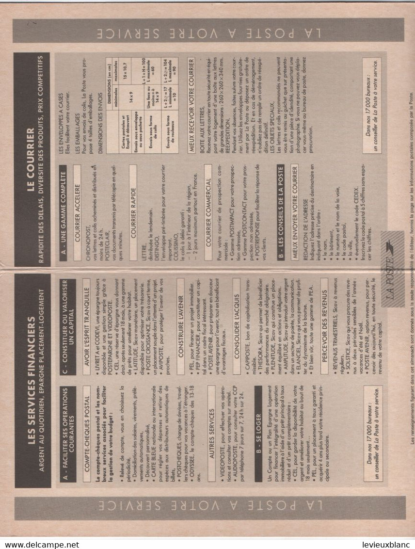 Almanach Du Facteur /La Poste / LAVIGNE/ La Poste à Votre Service /1994               CAL495 - Tamaño Grande : 1991-00