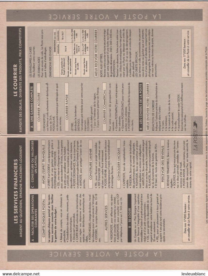Almanach Du Facteur /La Poste / LAVIGNE/ La Poste à Votre Service /1994               CAL495 - Formato Grande : 1991-00