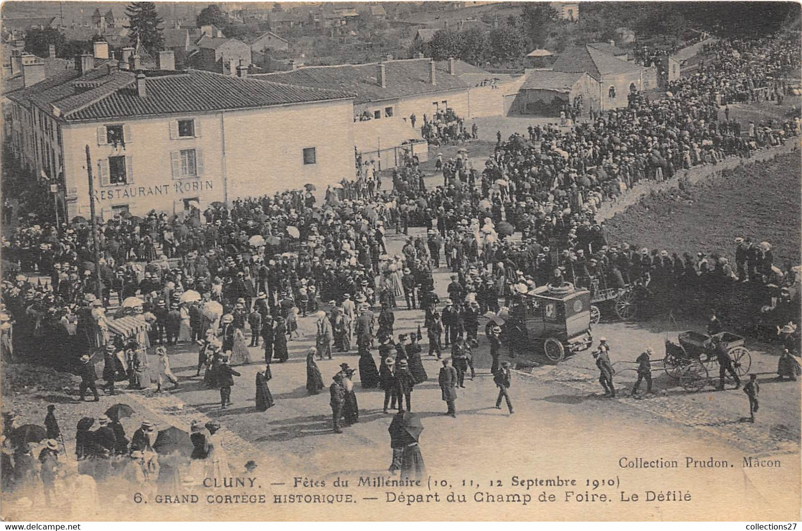 71-CLUNY- FÊTES DU MILLENAIRE 10/11/12/ SEP 1910- GRAND CORTEGE HISTORIQUE DEPART DU CHAMP DE FOIRE LE DEFILE - Cluny