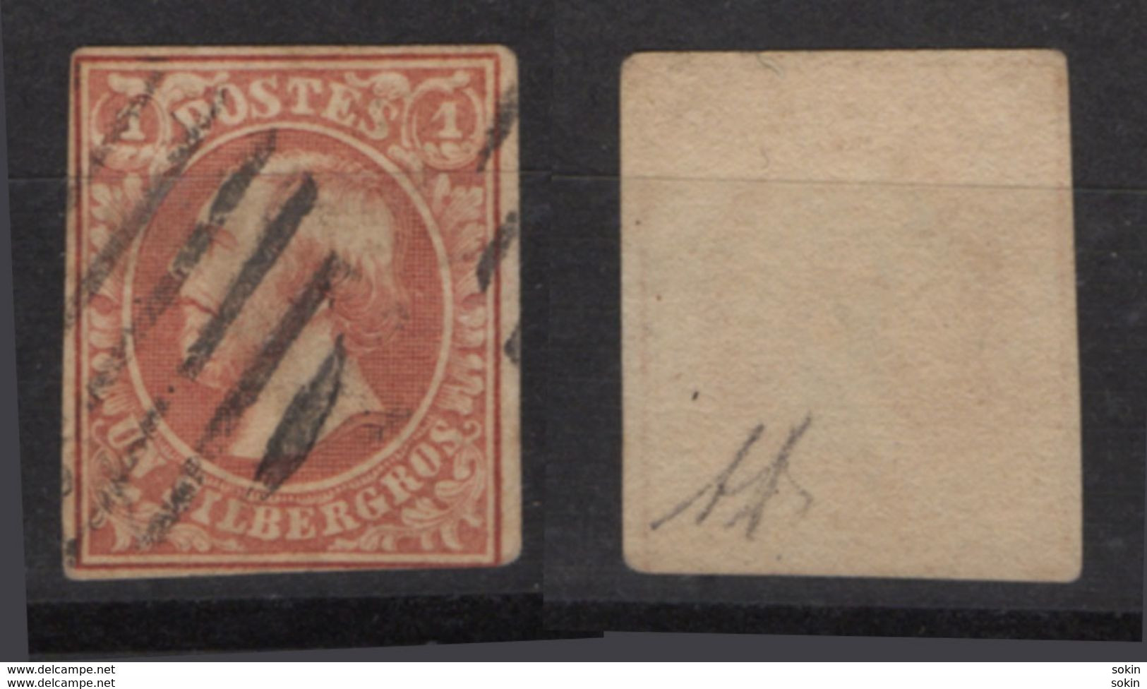 LUSSEMBURGO A1 - Rosso Vermiglio - Val. Cat. 200€ Siglato Diena - 1852 Guillaume III