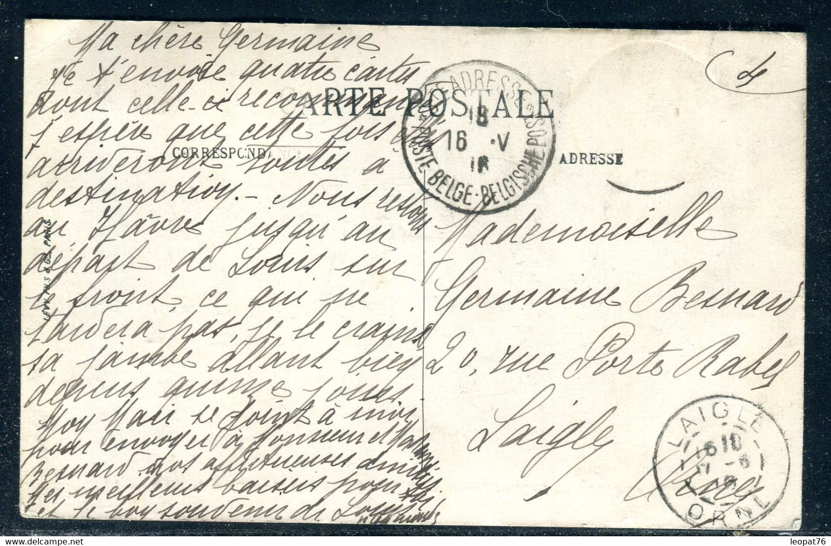 Belgique - Oblitération Ste Adresse Poste Belge Sur Carte Postale En 1916 Pour Laigle - S 42 - Sonstige & Ohne Zuordnung