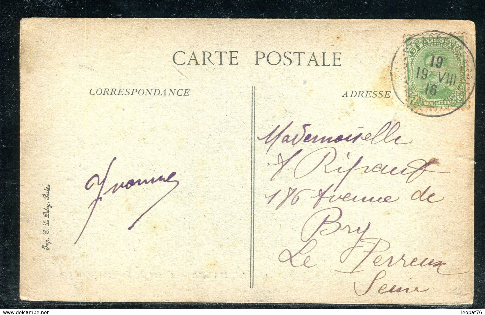 Belgique - Oblitération Ste Adresse Poste Belge Sur Carte Postale En 1916 Pour Le Perreux - S 48 - Sonstige & Ohne Zuordnung