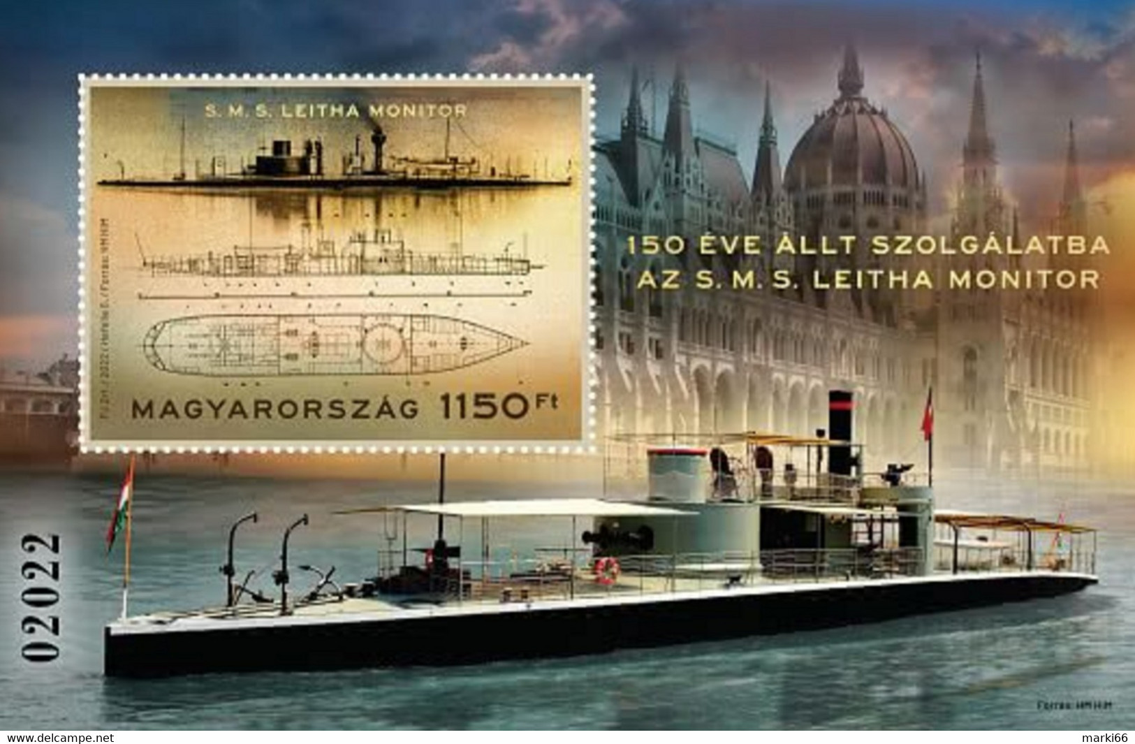 Hungary - 2022 - Leitha Steam Monitor Ship - 150th Anniversary - Mint Souvenir Sheet - Nuovi