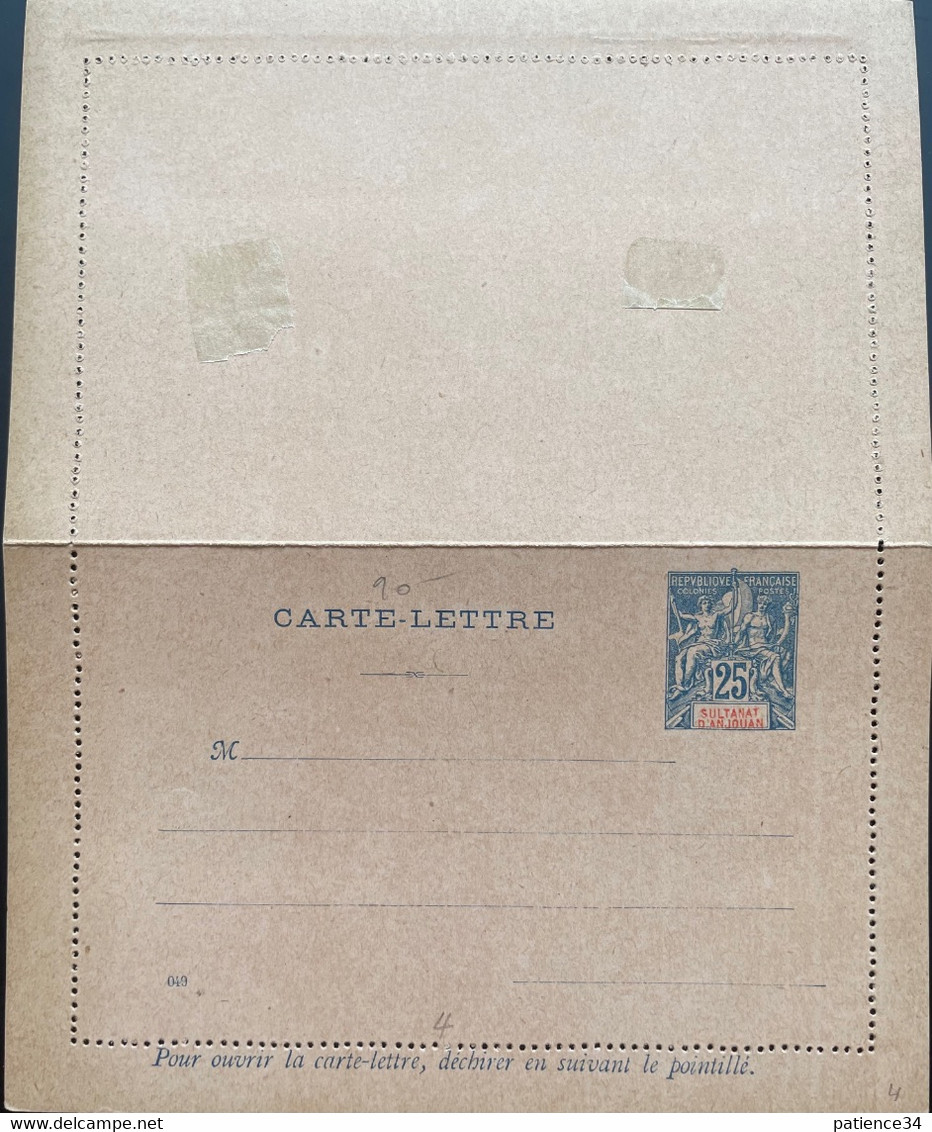 ANJOUAN - Entier Postal - Carte Lettre Avec Timbre Type Groupe - Briefe U. Dokumente