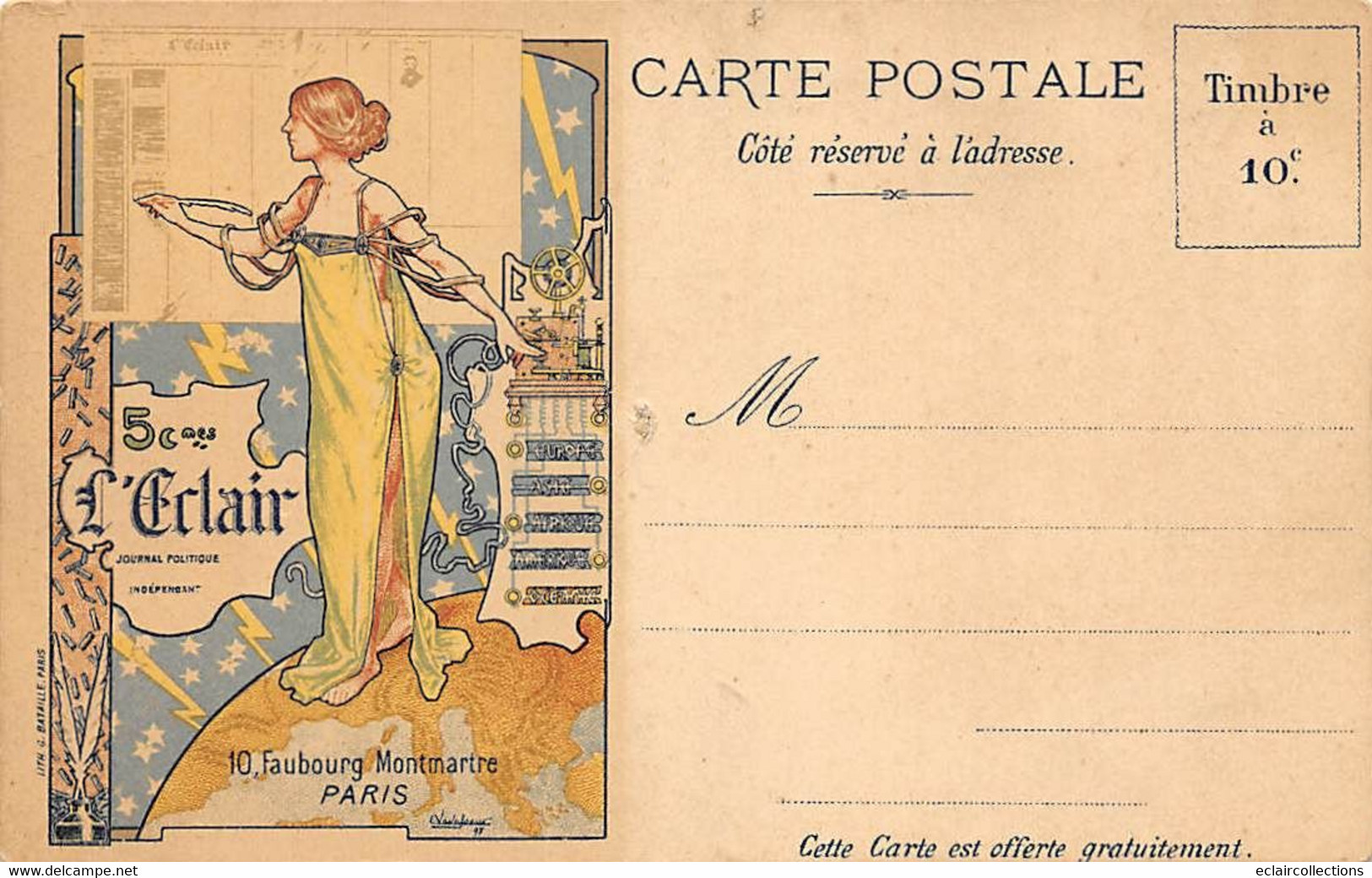 Thème  Journal Politique Indépendant   L'Eclair  .   Femme  Art Nouveau .Politique Ciseaux Balance (voir Scan) - Satirisch