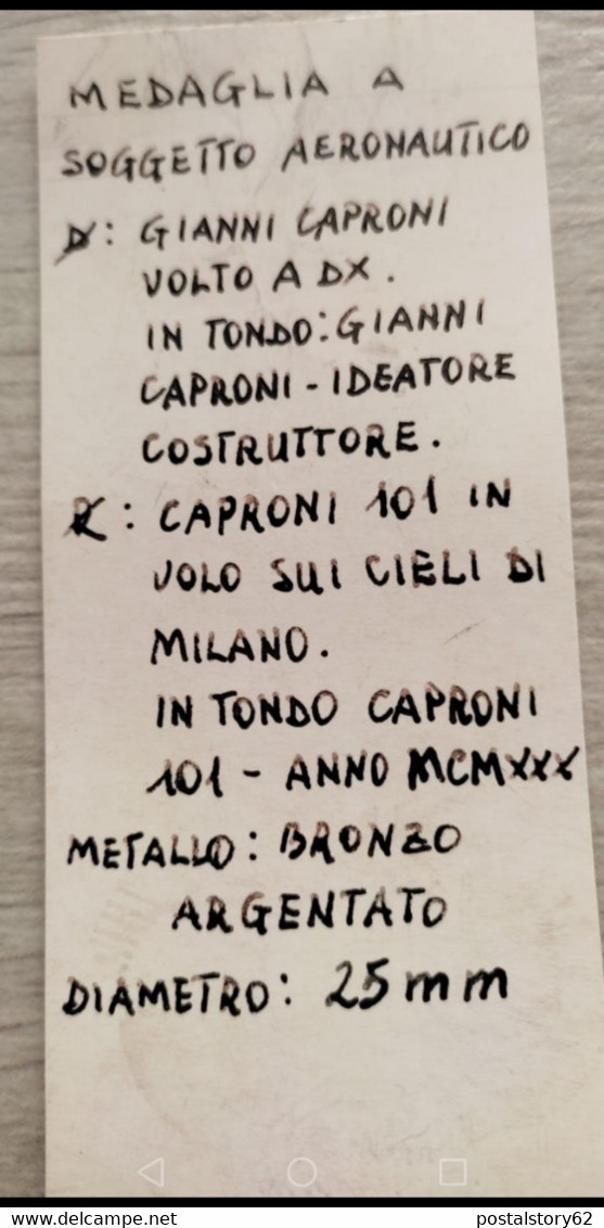 Medaglia A Soggetto Aeronautico - Gianni Caproni Ideatore Costruttore, Al Retro Caproni 101 In Volo Su Milano 1930 - Autres & Non Classés