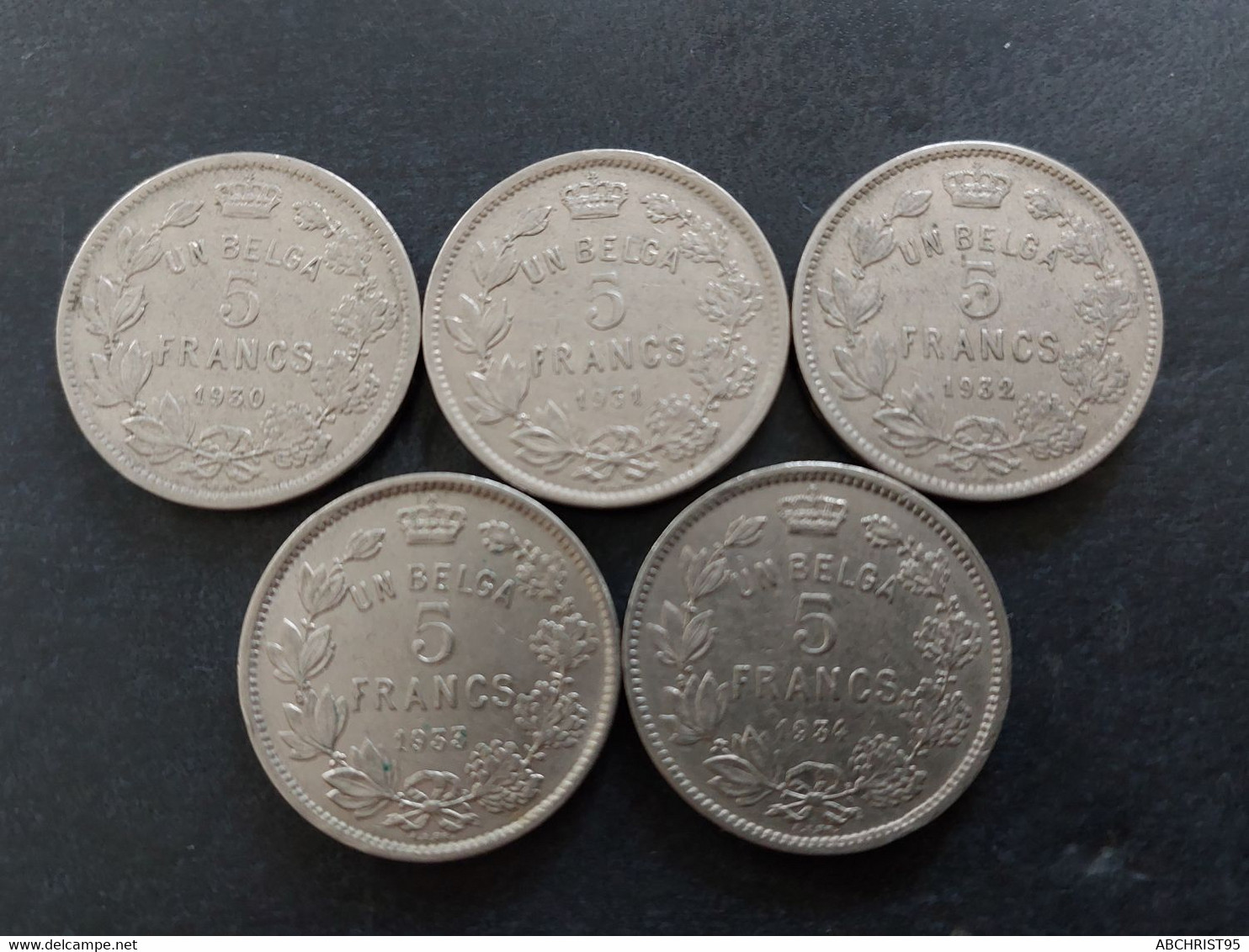 5 FRANCS Belgique,série Complète.(1930 à 1934) - 5 Francs & 1 Belga