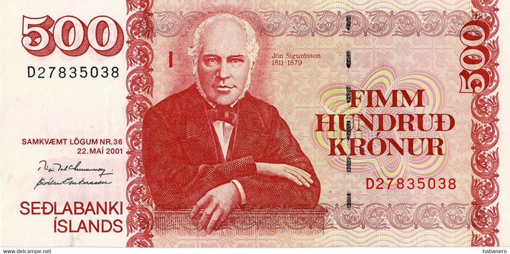 ICELAND 2001 58a.4 500 KRONUR UNC BANKNOTE - Islande