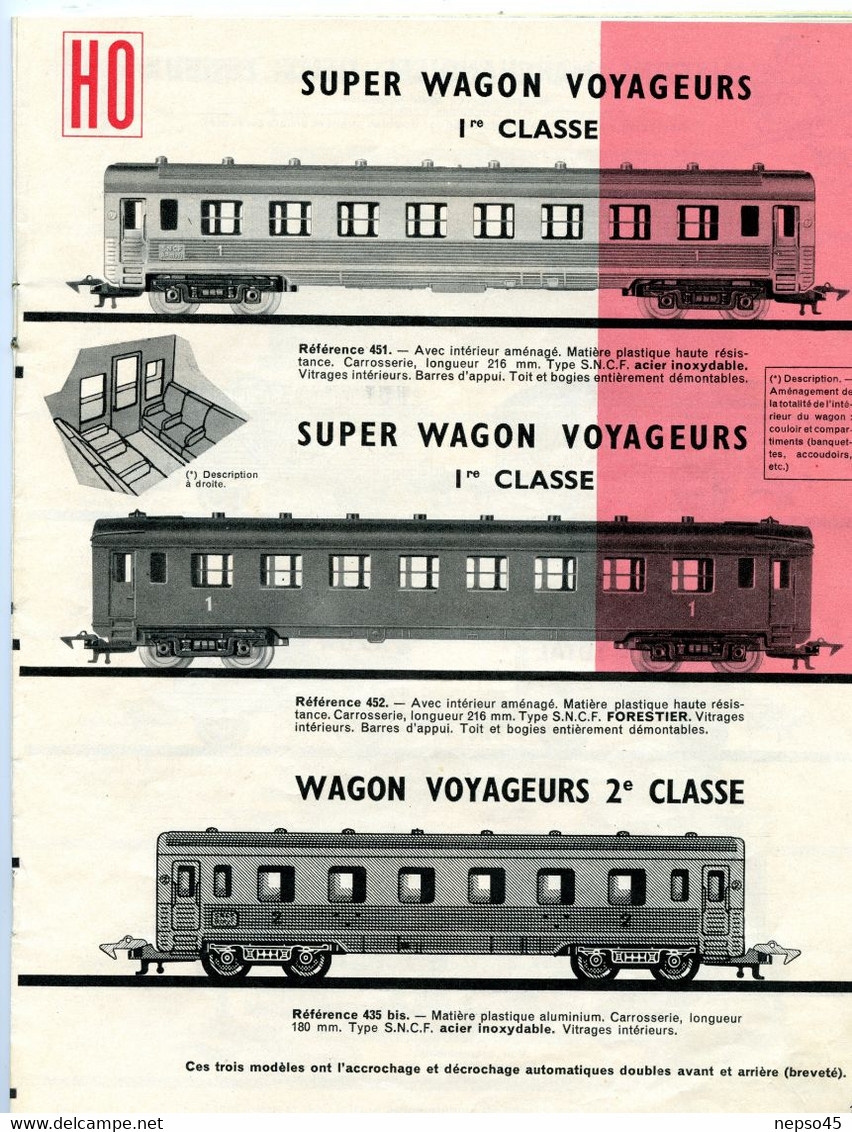 catalogue.Trains Jouef.circuits électriques.Locomotives.Motrices.Rails électriques.super wagons voyageurs 1ère classe.