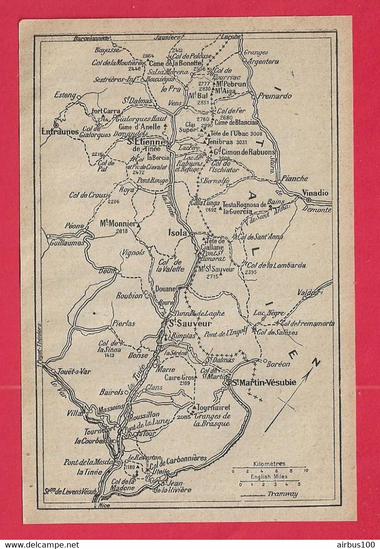 CARTE PLAN 1925 - ITINÉRAIRE CIME DE LA BONETTE St ÉTIENNE ISOLA St SAUVEUR BAIROLS St MARTIN DE VÉSUBIE - Carte Topografiche