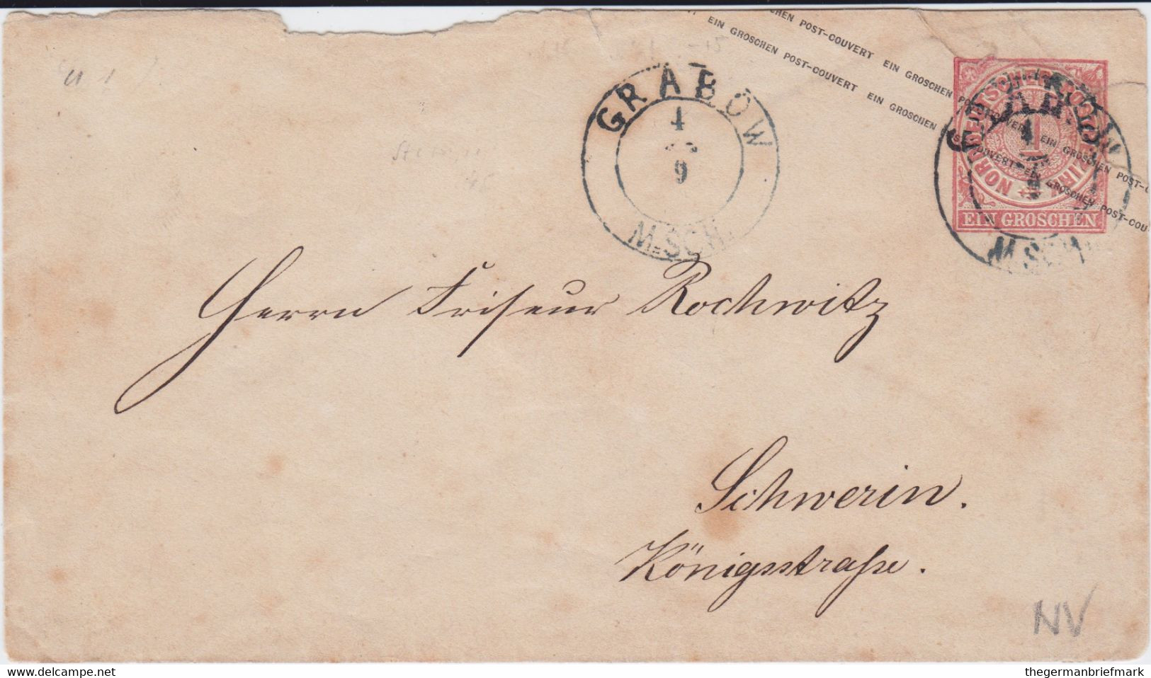 Mecklenburg Schwerin Nv K2 Grabow Ganzsache NDP U 1 N Schwerin Ca 1868 - Postal  Stationery
