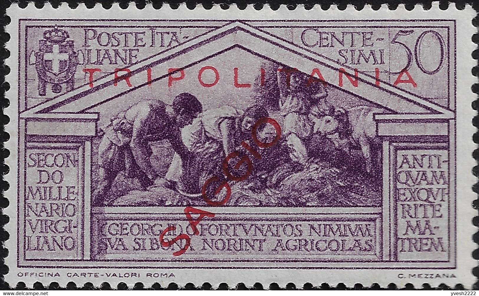 Tripolitaine 1930 Y&T 105 Surchargé Spécimen, Saggio. Virgile, Les Géorgiques, Moissons Et Vaches. Neuf - Agriculture