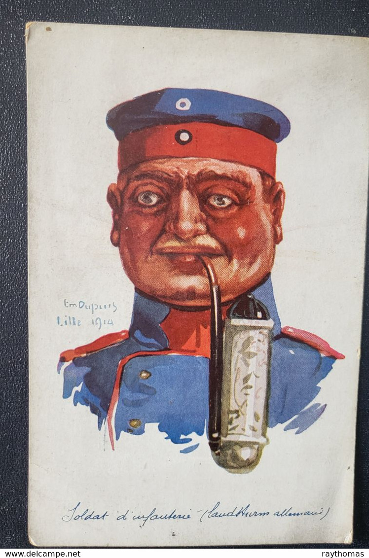 3 UNUSED SUPER ARTIST SIGNED - EM DUPUIS - FRENCH CARDS, PORTAITS OF FOREIGN FIGHTERS OF WW1 ERA