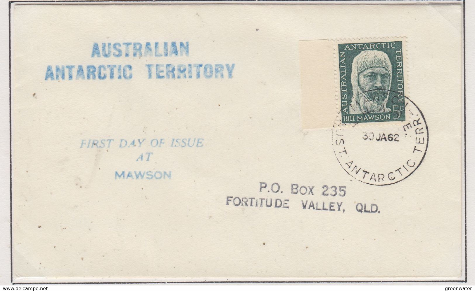 AAT Mawson Cover  1st Day Of Issue At Mawson Ca Mawson 30 JA 1962 (MN152A) - FDC