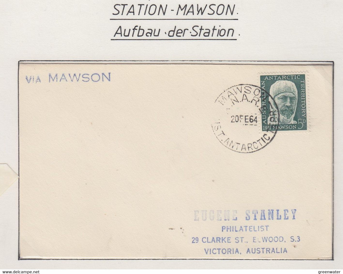 AAT Mawson Cover  Ca Mawson 20 FE 1964 (MN152B) - FDC