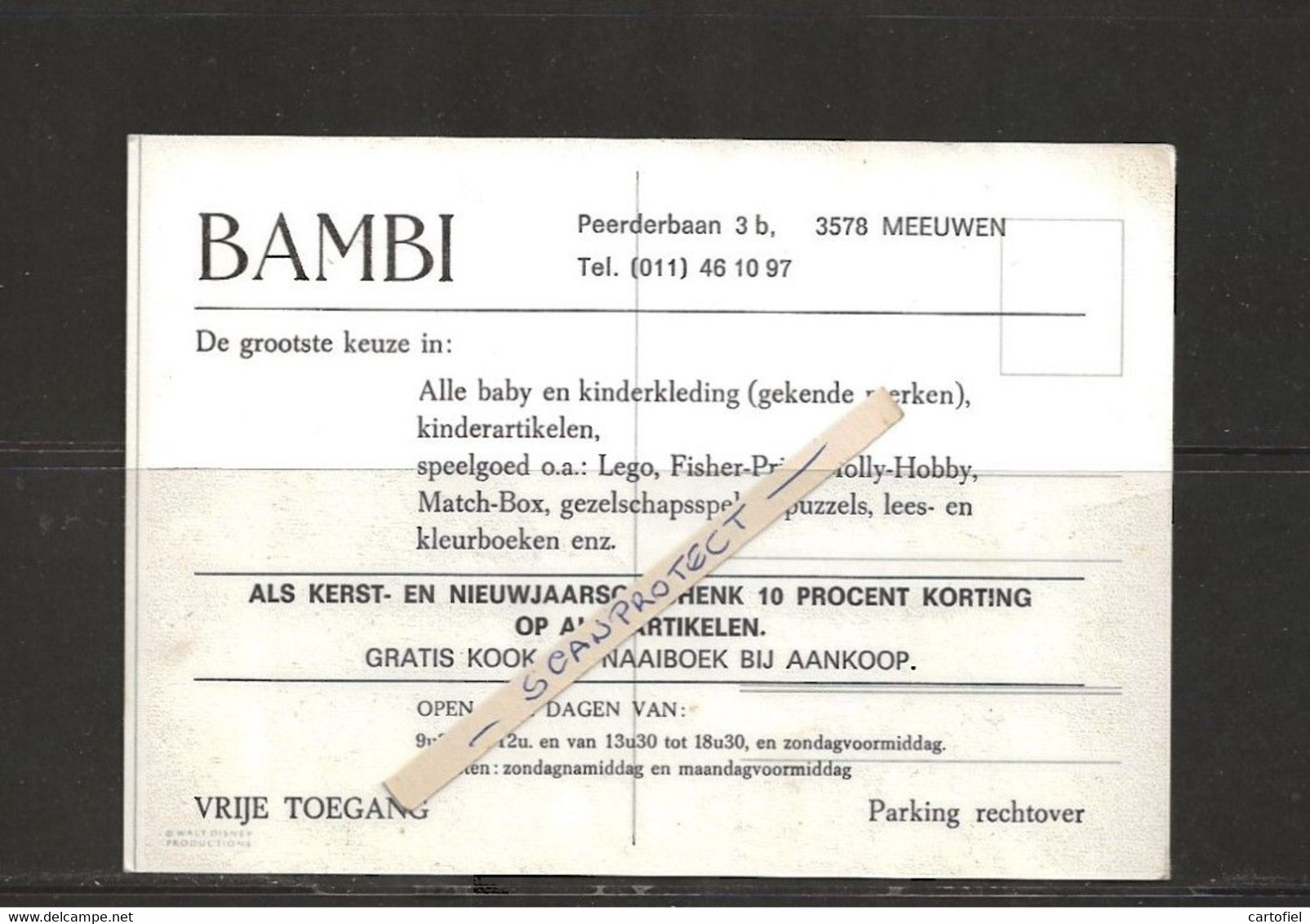 MEEUWEN-WALT DISNEY-RECLAMEKAART-BABY + KINDERWINKEL-BAMBI-PEERDERBAAN 3b-KLEDING+SPEELGOED-ZELDZAME KAART-ZIE 2 SCANS - Meeuwen-Gruitrode