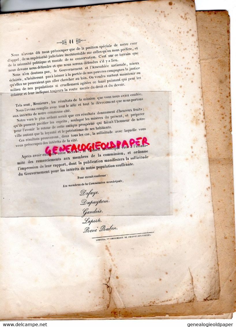 87- LIMOGES-DELIBERATION CONSEIL MUNICIPAL 17 JUILLET 1848-IMPRIMERIE CHAPOULAUD -HIPPOLYTE LEZAUD-BARDINET-DUPUYTREN - Historical Documents