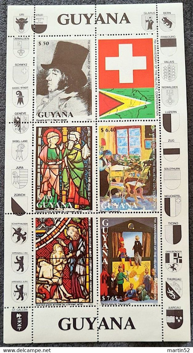 GUYANA 1991: Single Value $ 7.65 "Swiss Popular Handscraft" (Marionette) - From Sheet HELVETIC CONFEDERATION ** MNH - Marionette