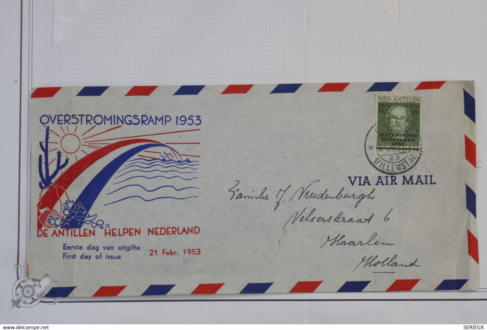 BE10 ANTILLEN NEDERLAND  BELLE LETTRE FDC  1953  A HAARLEM HOLLAND+SURCHARGE+AFFRANCH.PLAISANT - Curaçao, Nederlandse Antillen, Aruba