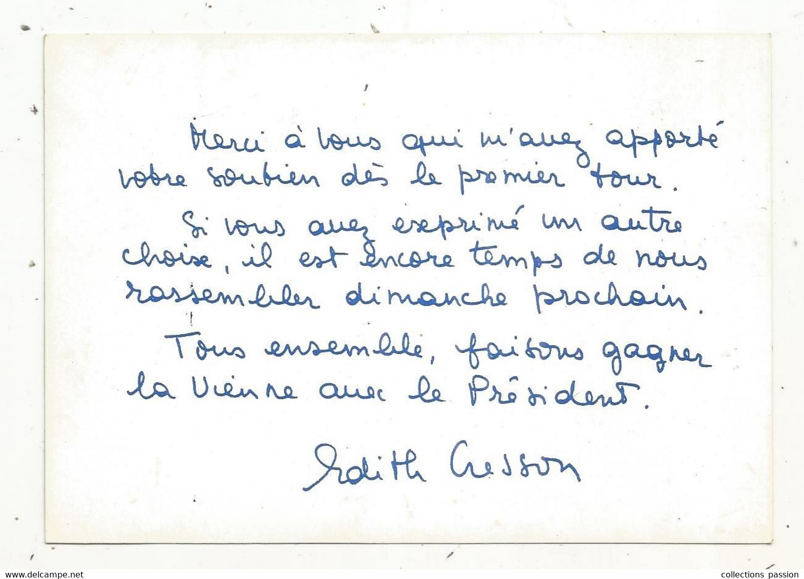 Cp, Politique ,la VIENNE Avec EDITH CRESSON , Dédicacée , 2 Scans - Persönlichkeiten