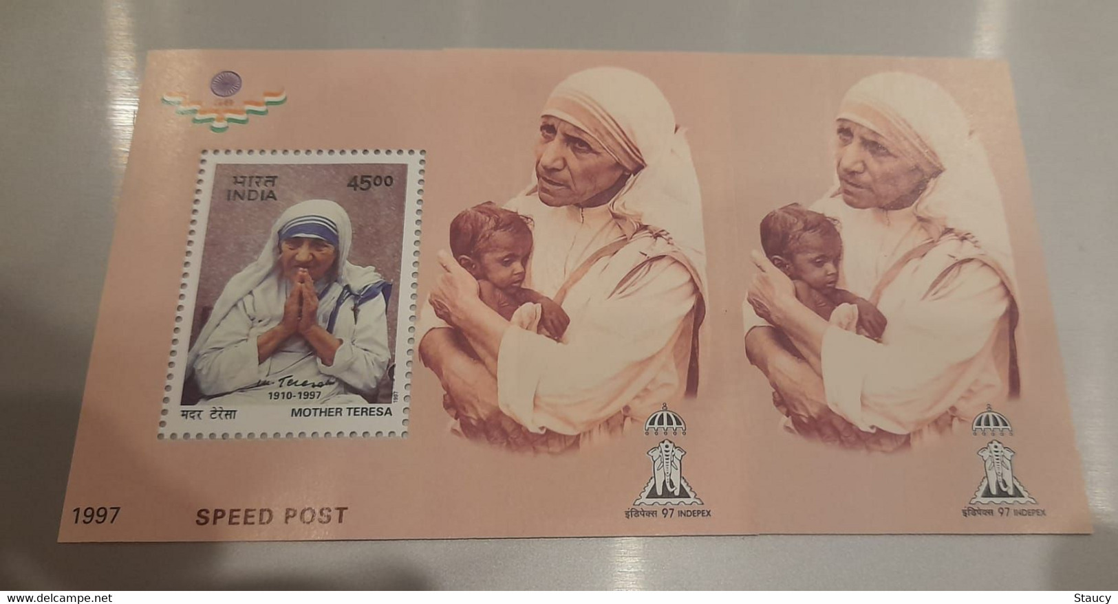 India 1997 Error Mother Teresa Speed ​​Post 2 Miniature Sheets Right One Is "DRY PRINT" MS MNH - Mère Teresa