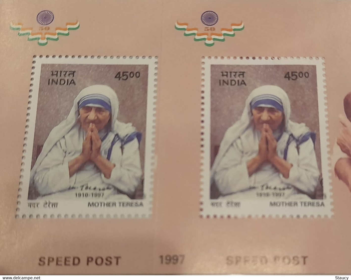 India 1997 Error Mother Teresa Speed ​​Post 2 Miniature Sheets Right One Is "DRY PRINT" MS MNH - Madre Teresa