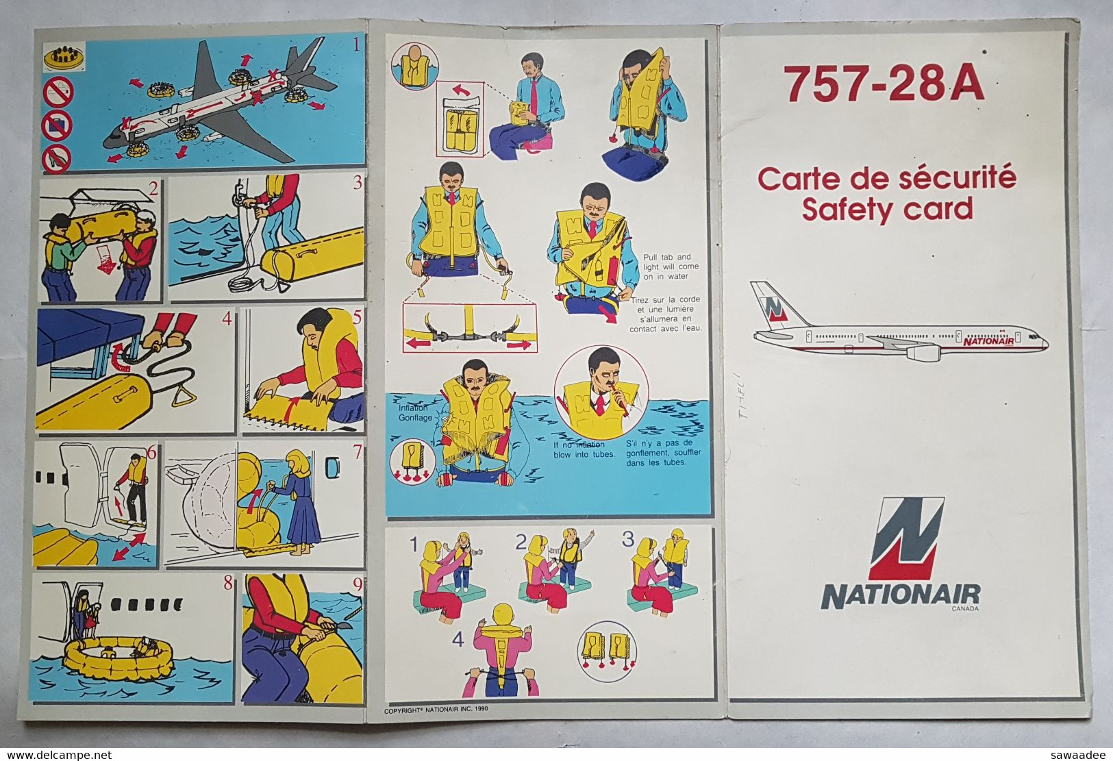 DOCUMENT - DEPLIANT - AVIATION - CARTE DE SECURITE SAFETY CARD - NATIONAIR (CANADA) - BOEING 757 28A - ANNEE 80 - Scheda Di Sicurezza