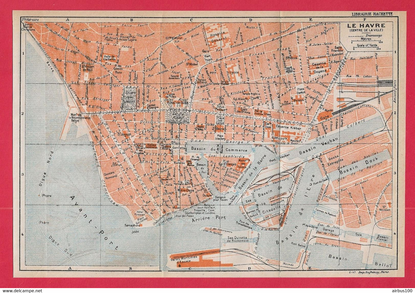 CARTE PLAN 1947 - LE HAVRE CENTRE VILLE - GARE MARITIME D'ESCALE - BASSINS DE COMMERCE VAUBAN DE L'EURE - Carte Topografiche