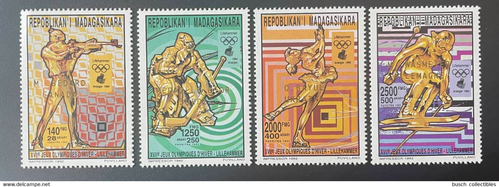 Madagascar Madagaskar 1994 Mi. 1696-1699 BA Gold Overprint Olympic Games Winter Lillehammer Jeux Olympiques Hiver Ski - Ski