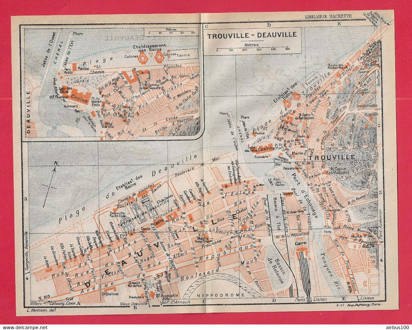 CARTE PLAN 1947 - DEAUVILE TROUVILLE - CASINO - BAINS DES ROCHES NOIRES - Éts THERMAL CABINES - Carte Topografiche