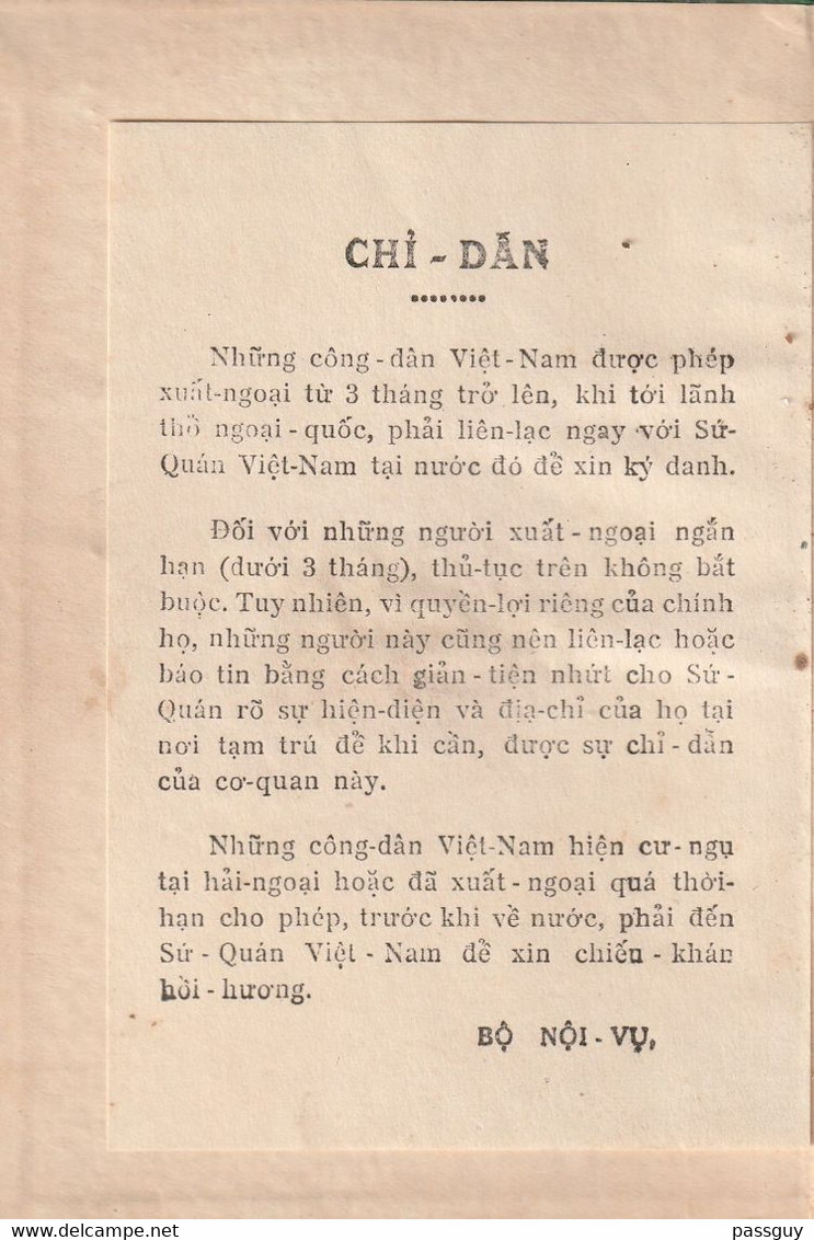 SOUTH VIETNAM Passport 1964 VIETNAM-SUD Passeport  – Reisepaß – Revenues/Fiscaux - Documenti Storici