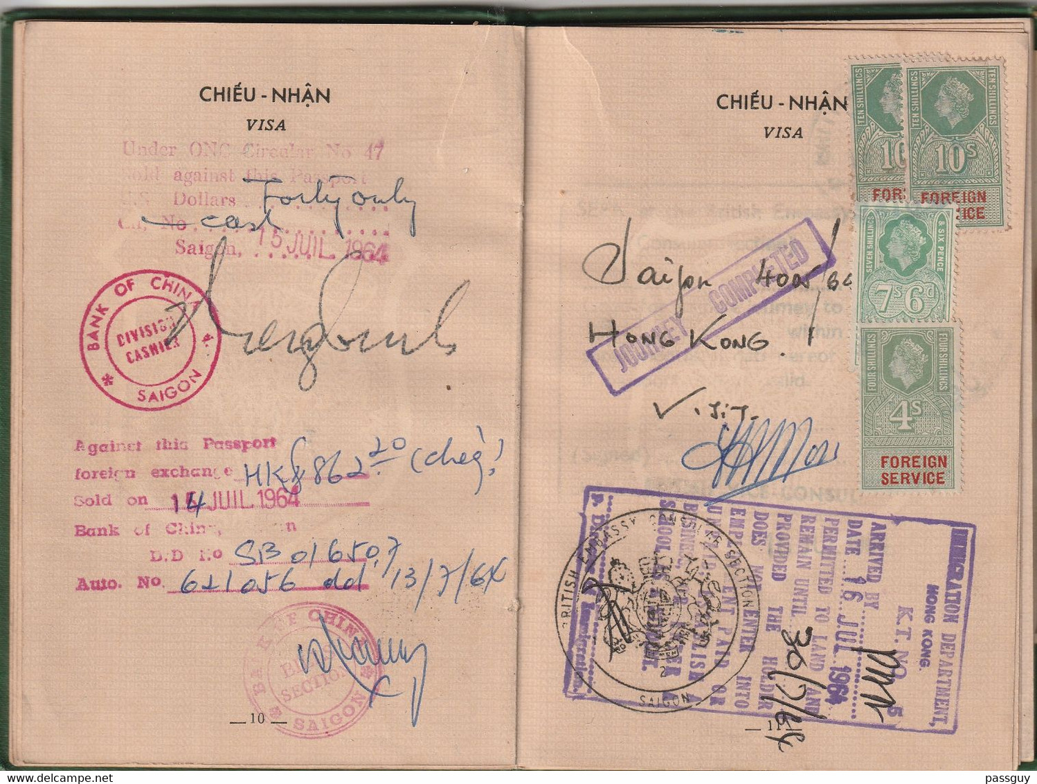 SOUTH VIETNAM Passport 1964 VIETNAM-SUD Passeport  – Reisepaß – Revenues/Fiscaux