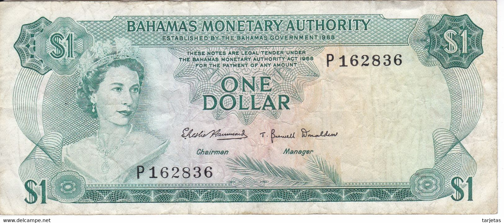 BILLETE DE BAHAMAS DE 1 DOLLAR DEL AÑO 1968  (BANKNOTE) PEZ-FISH - Bahamas