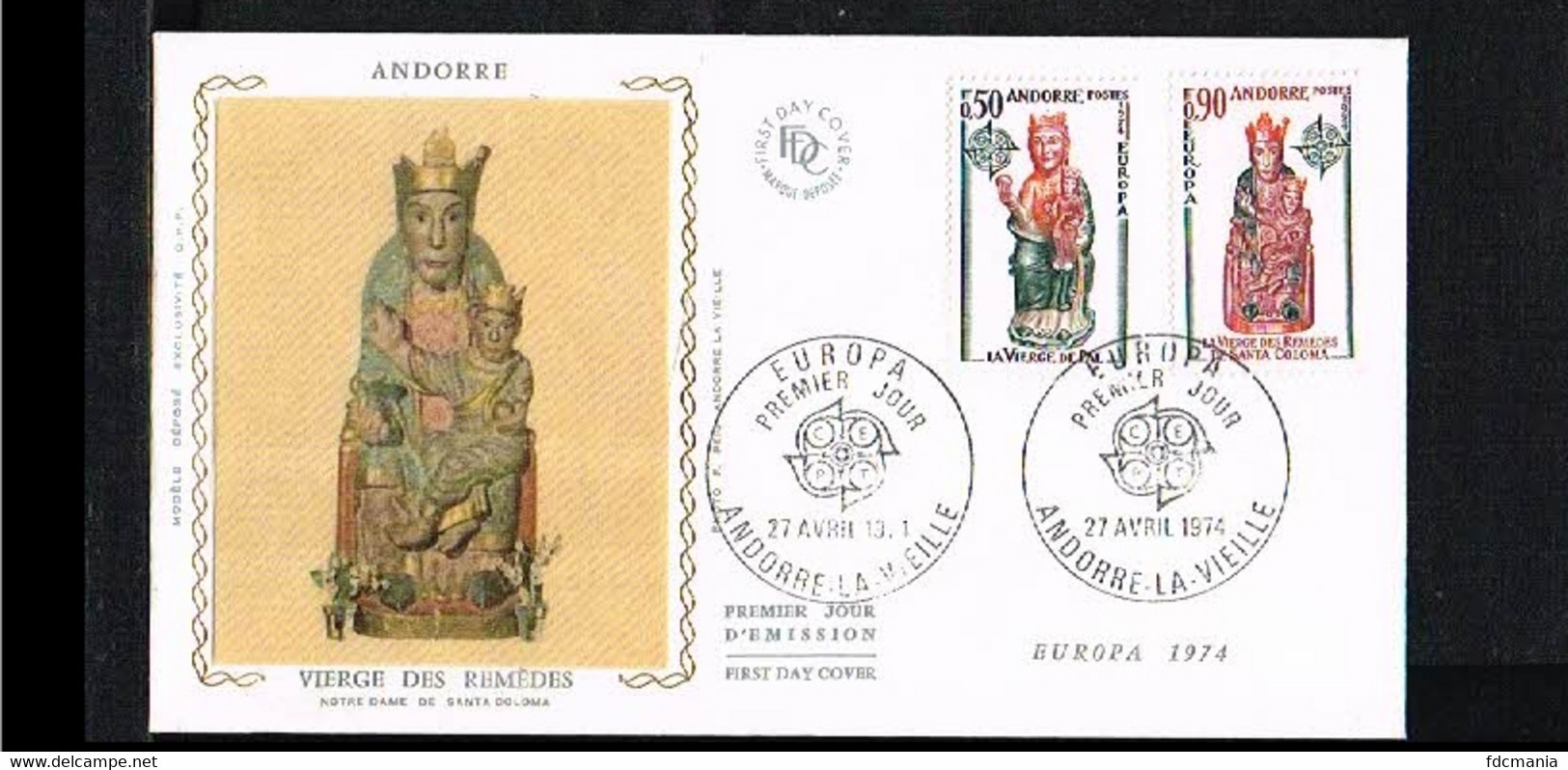 1974 - Andorra (French) FDC - Europe CEPT - Issue FDC Marque Deposee - Cancel Andorre La Vieille [MB003] - FDC