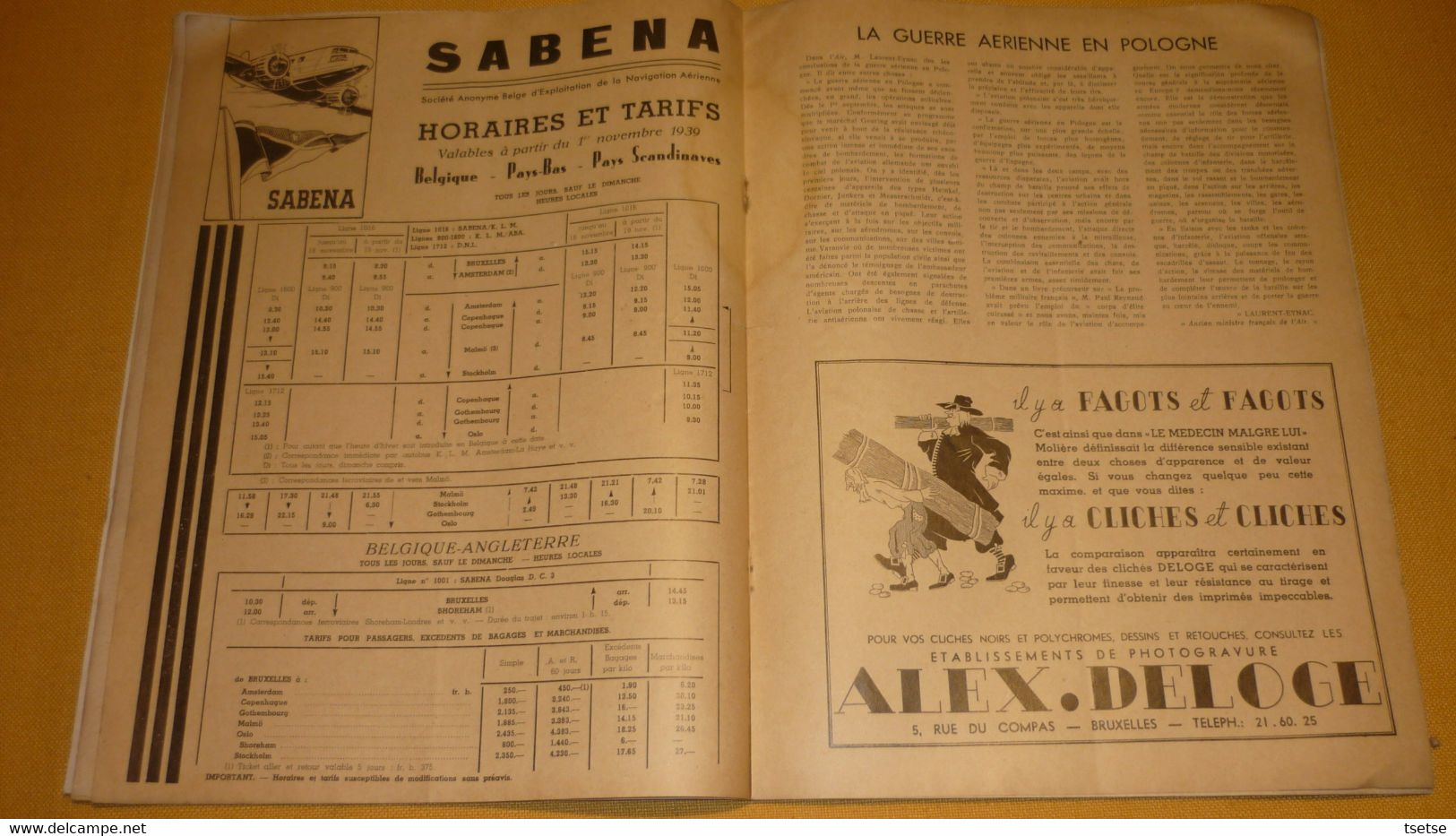 Revue " La Coquète De L'Air " - 1er Novembre 1938 / Articles Et Pub Sabena , SABCA, Junkers, Hispano-Suza - Autres & Non Classés