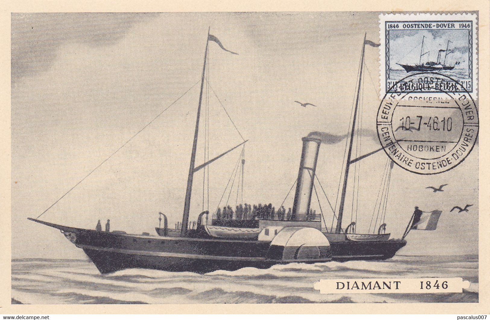 B01-400 Entier Postal - Carte Paquebot Diamant 1846 - Souvenir Maximum  Du Centenaire Ostende - Douvres - Cob 727 - 1934-1951