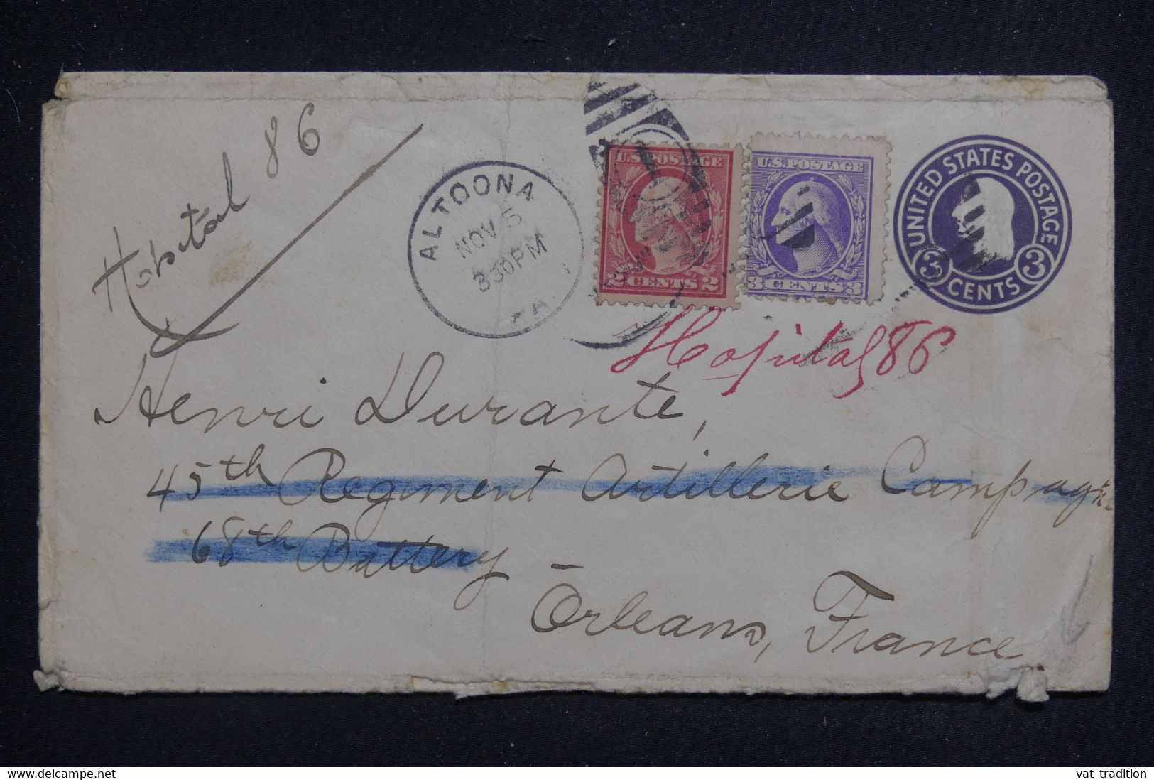 ETATS UNIS - Entier Postal + Compléments De Altoona Pour Un Soldat En France - L 131665 - 1901-20