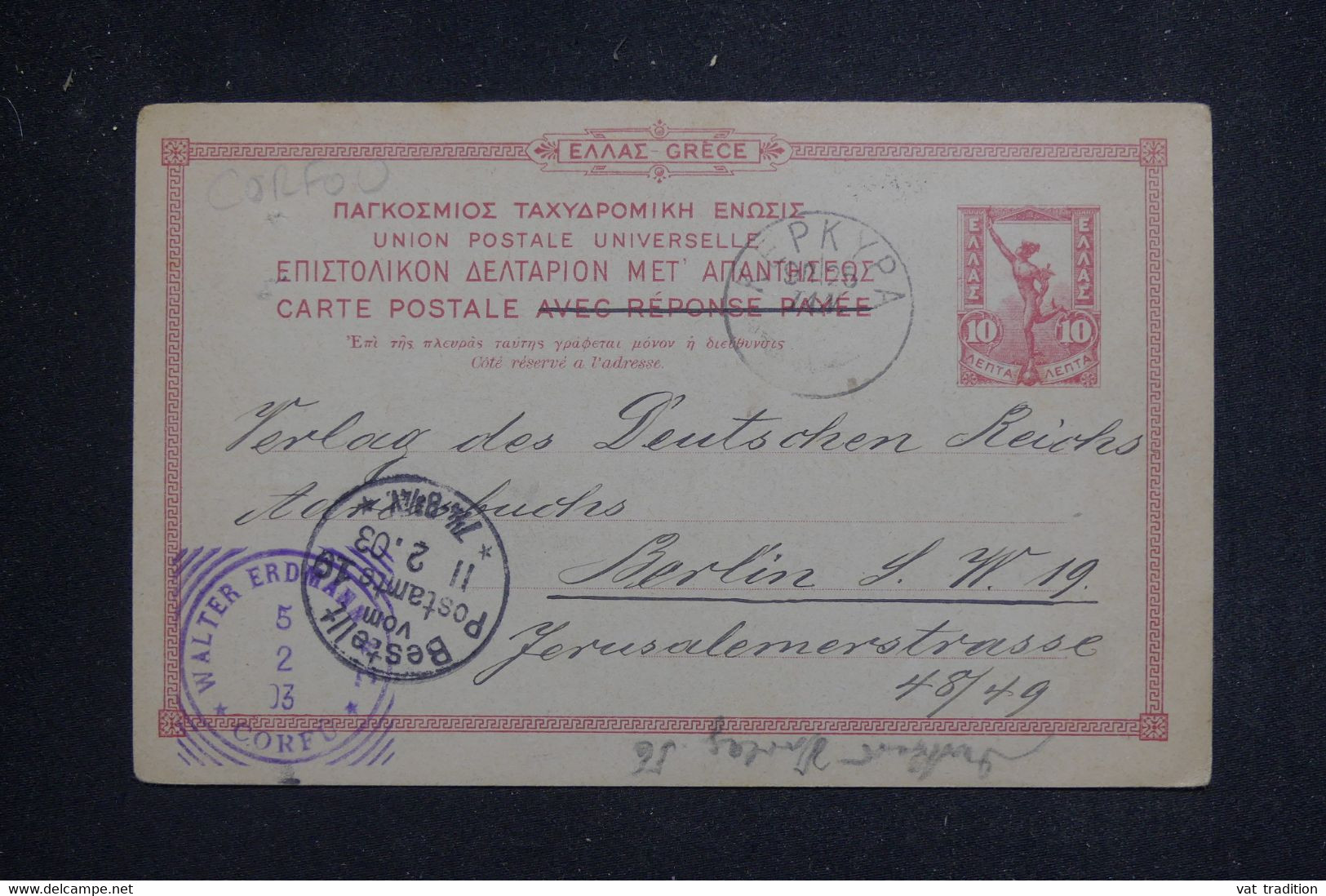 GRECE - Entier Postal De Corfou Pour L'Allemagne En 1903 - L 131668 - Enteros Postales