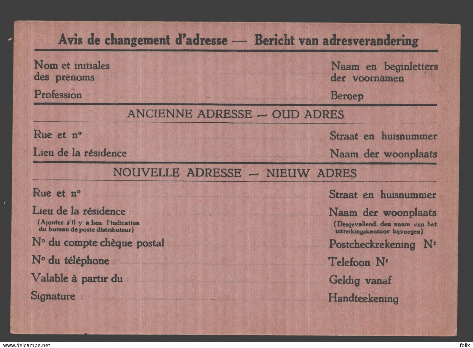 Avis De Changement D'adresse / Bericht Van Adresverandering - Blanco - 20 Cent - Avis Changement Adresse