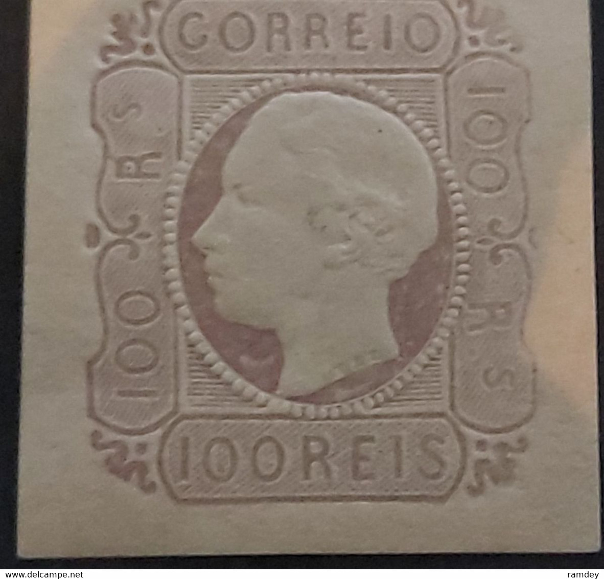 Stamp Portugal, 1864, King Luis I, Embossed 100R, MNH With Gum, Rare, High CV - Nuovi