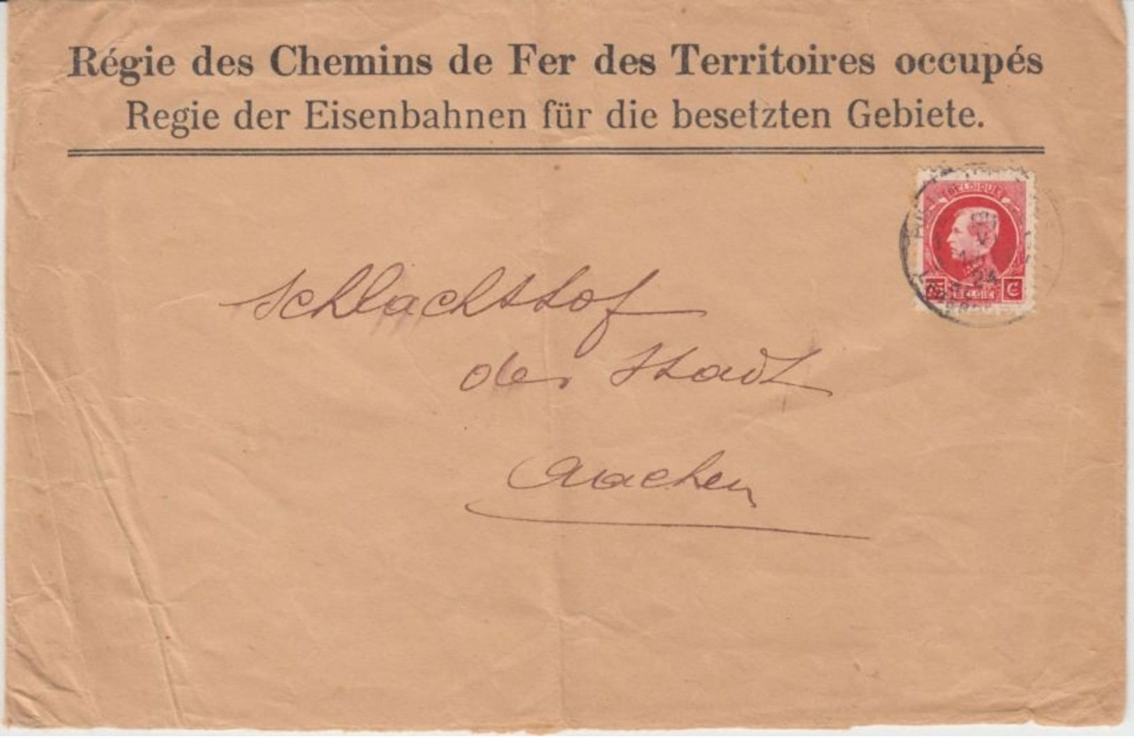 Belgien - Besetzung Deutschland Dienstbrief Regie Des Chemins De Fer Aachen 1924 - Other & Unclassified