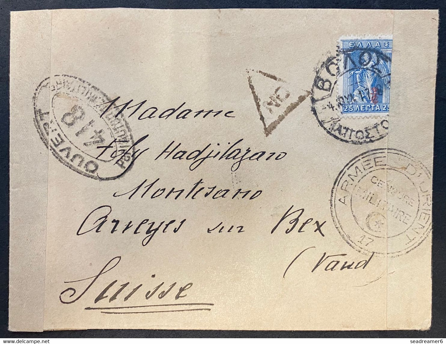 Grèce Lettre De Aout 1917 N°279 Obl Dateur De VOLOS Avec 2 Censures : "Armée D'orient /17 " + France 418 Pour La Suisse - Briefe U. Dokumente